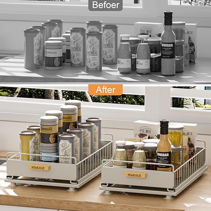 Under Sink Organizer, Single Tier Metal Pull Out Sliding Drawer Shelf for Kitchen Bathroom Cabinet Storage, Sturdy Rack – Gra