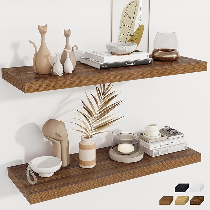 Fun Memories Deep Floating Shelves, 36" W x 12" D Wood Floating Shelves for Wall, 2 Pack Extra Deeper & Thicker Wall Mounted 