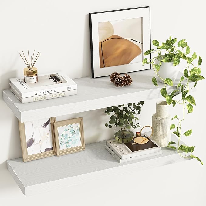 Fun Memories 32Inch Floating Shelves, 9.3Inch Deep Rustic Wall Shelves - Extra Deeper & Thicker Wall Mounted Storage Shelf fo