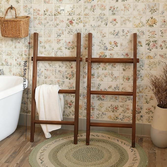 Blanket Ladder Pre Assembled 76in Wooden Ladder Shelf Living Room Bathroom Bedroom Decorative Wall Leaning Farmhouse Quilt Di