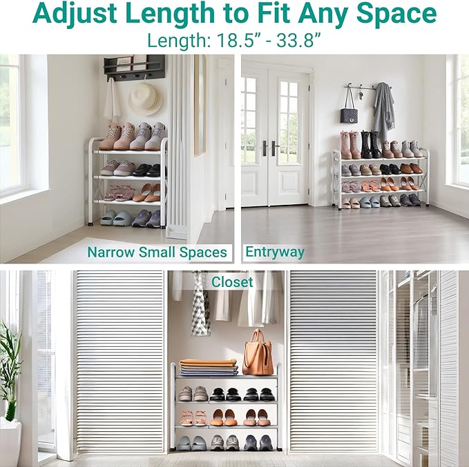 YEASHEIN 3-Tier Expandable Shoe Rack for Closet Floor, X-Frame Metal Small Shoe Rack for Entryway, Adjustable Shoe Shelf Orga