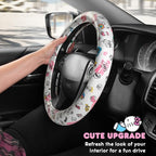 Hello Kitty Steering Wheel Cover, Official Sanrio Car Steering Wheel Cover with Universal Size 14.5-15, Cute White Hello Kitty Car Accessories for Women (Hello Kitty Look at Me)