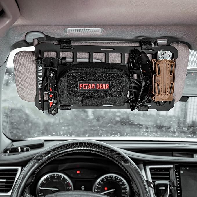 PETAC GEAR Car Sun Visor EDC Orgnaizer|Auto Rigid Molle Panels For Vehicles Car Seat Back Organizer Tactical Gears Rack Truck Mount Panels (Black)