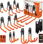KOFANI Heavy Duty Steel Hooks, 16 Pack with Anti-Slip Coating - Utility Wall Mount Garage Storage for Hanging Bike, Ladder an