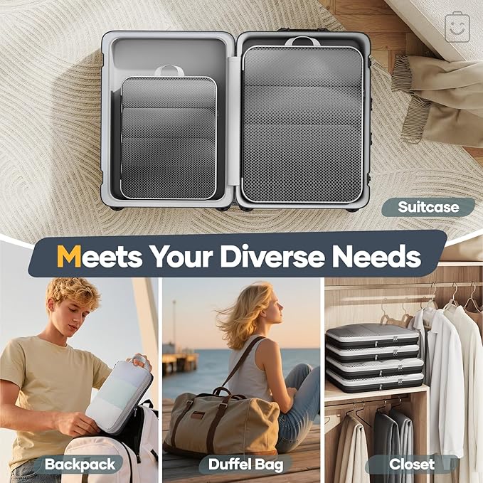 Veken 6/9/11 Set Compression Packing Cubes for Travel Essentials,Compressible Expandable Large Luggage Suitcase Organizer Bag