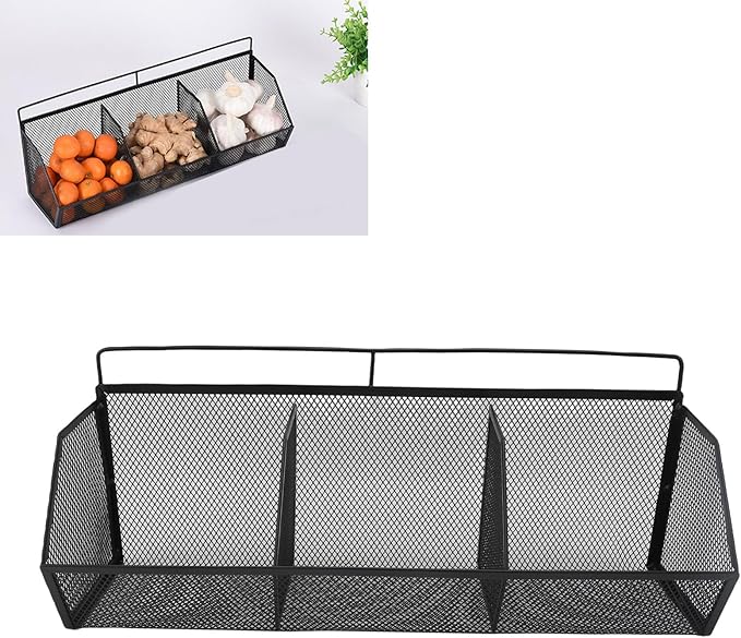 Metal Wire Basket, 3 Grids Wall Hanging Baskets, Wall Mount Slanted Opening Storage Organizer for Kitchen Bathroom Laundry Ro