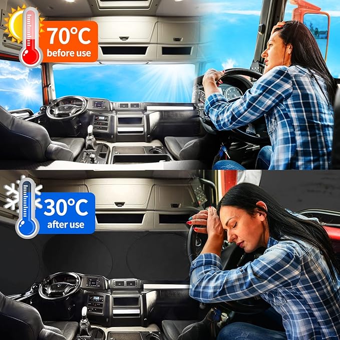 Semi-Truck Sun Shade for Windshield and Side Window | 300T High Density UV Protection Sunshade Reflects 98% UV,Semi Trucks Shade Accessories,Best for Semi, Commercial, RV & Big Truck