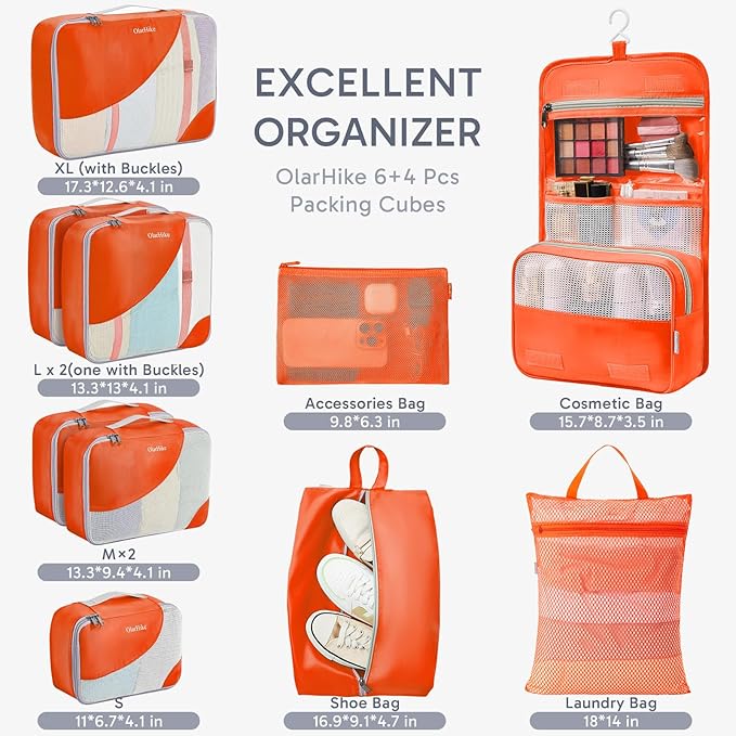 10 Set Packing Cubes for Travel, Gifts for Women Mom,Anti-Tearing Suitcase Organizer for Luggage with Shoe & Hanging Toiletry