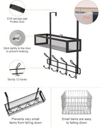 Over The Door Hooks Organizer Storage - Over The Door Hanger for Coat Rack, Storage with 12 Hook & 2 Mesh Baskets, for Bathro