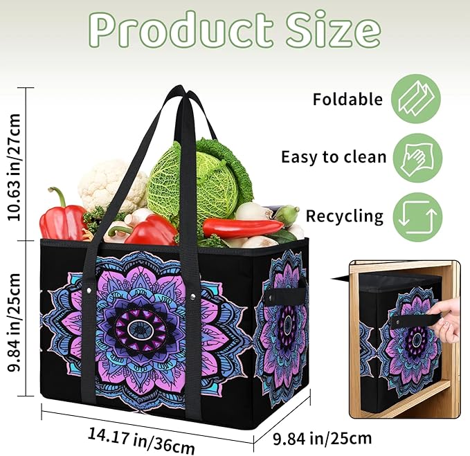 Reusable Grocery Bags Heavy Duty Shopping Bags Foldable Large Tote Bags with Long Handles & Hard Bottom