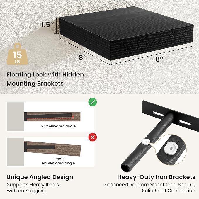 Fun Memories Floating Shelves for Wall, Rustic Wood Wall Mounted Shelves for Bathroom, Bedroom, Living Room & Kitchen, Storag