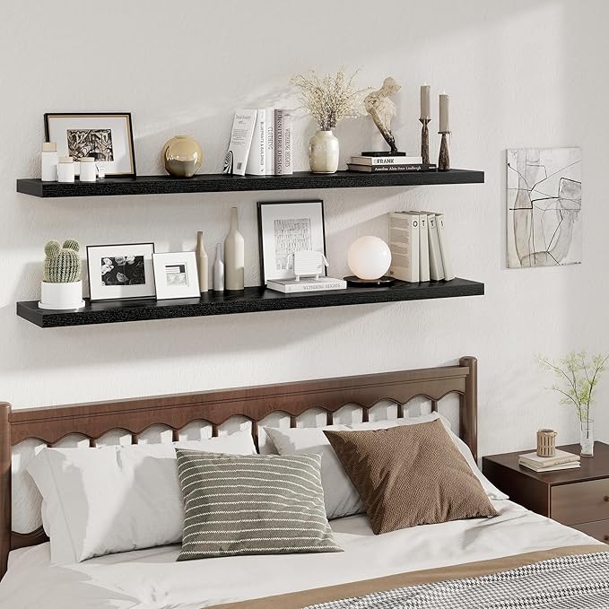 Fun Memories 12 Inch Deep Floating Shelves, 67 Inch Long Extra Large Floating Shelves Set of 2, Rustic Wood Wall Shelves for 