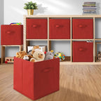 Casafield Set of 6 Collapsible Fabric Cube Storage Bins, Red - 13" Foldable Cloth Baskets for Shelves, Cubby Organizers & Mor