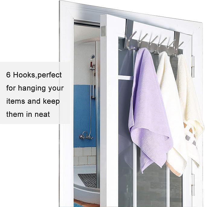 WEBI Over The Door Hook Door Hanger:Over The Door Towel Rack with 6 Hooks for Hanging Coats,Door Coat Hanger Towel Hanger Ove