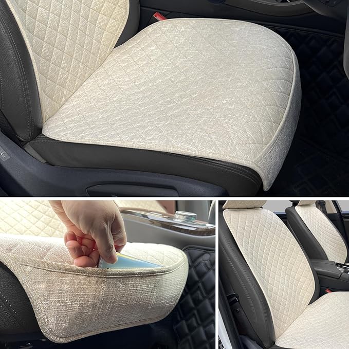 Linen Car Seat Covers Front Seat Covers Breathable Cloth Fabric Car Seat Protector - Universal Fit for Cars, Vans, SUVs, Truc