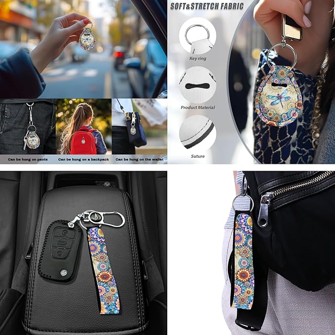 Dragonfly Car Seat Cover Full Set with Steering Wheel Cover Seat Belt Pads Auto Armrest Covers Boho Flower Cup Holders Keychain Lipstick Holder Fit for Most Vehicles