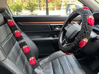 Crochet Ladybug Steering Wheel Cover Universal 14-15 inch (D,Wheel Cover+2 Belt Cover)
