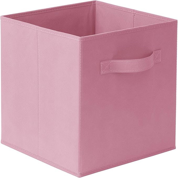 Casafield Set of 6 Collapsible Fabric Cube Storage Bins, Light Pink - 11" Foldable Cloth Baskets for Shelves, Cubby Organizer