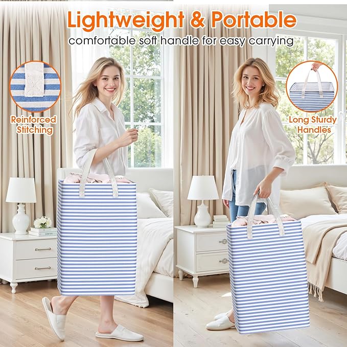 3 Pack Large Laundry Basket,Waterproof & Freestanding Laundry Hamper,Collapsible Clothes Hampers with Easy Carry Long & Reinf