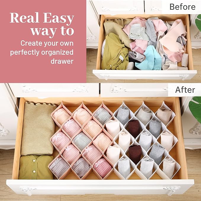 ROUFA Sock Drawer Organizer for Dresser, Honeycomb Underwear Dividers for Women, Panty Separator for Bras, Socks, Belt and Le
