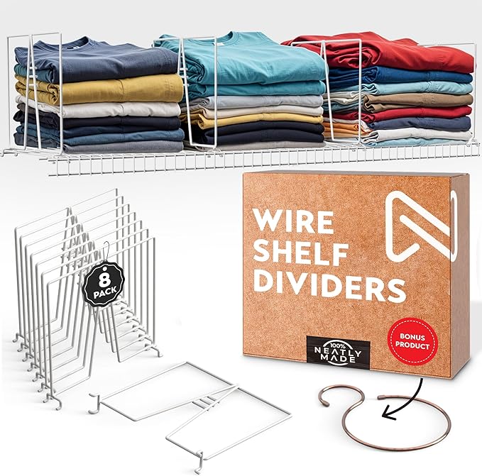 Tall Wire Shelf Dividers for Closet Organization – 8 Pack For 16 Inch Wire Shelves Only - Measure Before You Buy - Sturdy and