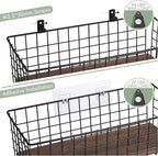 Wall Hanging Baskets 3 Pack, Diversified Wire Basket Shelves of Wooden Style, with Wall Mounted Hooks & Traceless Stickers, f