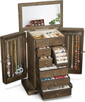 Jewelry Box for Women, Rustic Wooden Jewelry Boxes & Organizers with Mirror & Drawers,6 Layer Jewelry Organizer Box for Rings