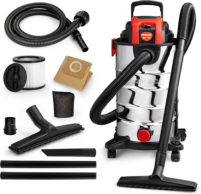 Shop-Vac 8 Gallon 4.0 HP Wet/Dry Vacuum with Blower Function, Stainless Steel Tank, Portable Shop Vacuum with Wheels, Include