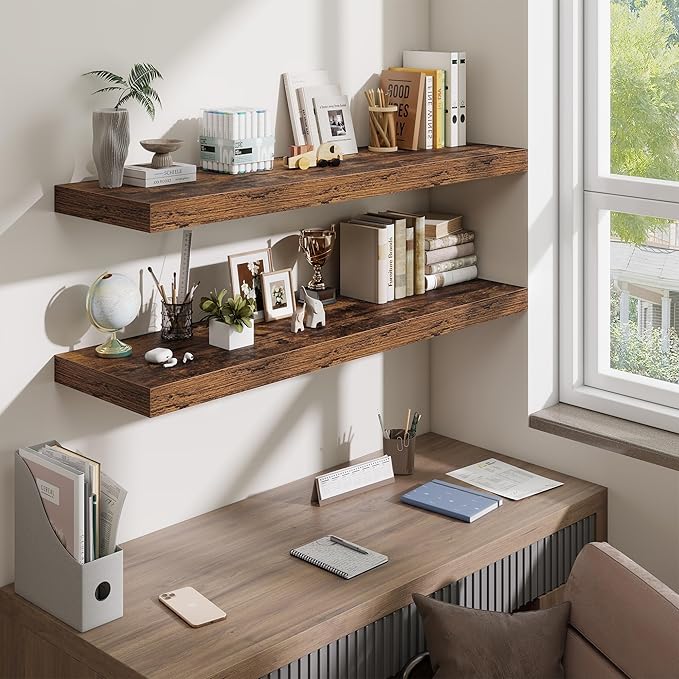 48 Inch Floating Shelves for Wall - 12 Inch Deep Fireplace Mantel Shelf - Wood Floating Shelf for Wall - Large Storage Shelve