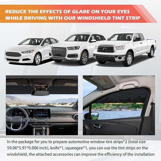 59.06x5.91 Car Windshield Tint Strip Kit,5% VLT Car Window Tint Film for Glare Reduction with Scraper & Knife,Cuttable Window Tints Cars Accessories for Windshield Tints