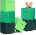 Karenhi 11" x 10. 5" x 10. 5" Green Storage Cube, 6 Pack Fabric Cube Storage Bins Organizer Box, Collapsible Baskets with Han