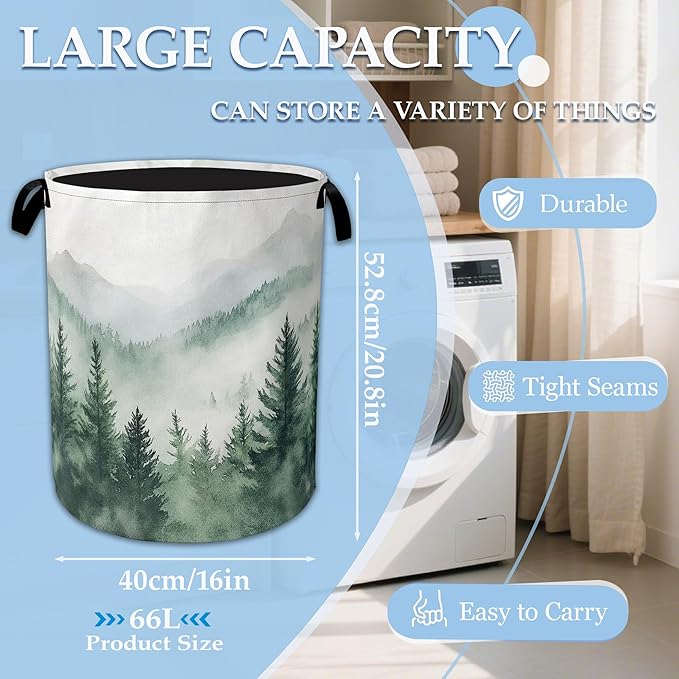 Misty Forest Large Storage Basket Collapsible Laundry Basket Oxford Storage Bin for Toy Bins Gift Baskets Bedroom Clothes Chi