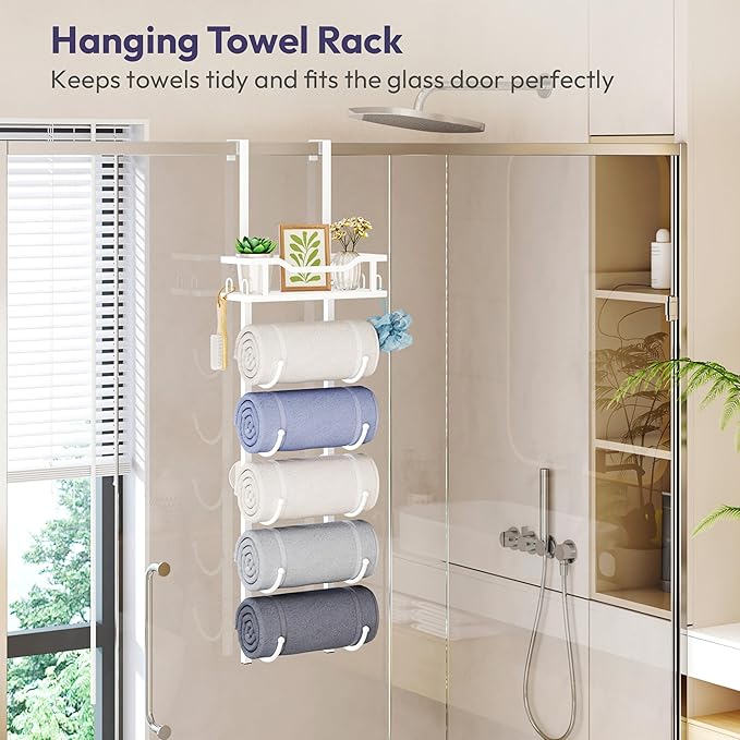 SWTYMIKI Over the Door Towel Rack - 6 Tier Towel Racks for Bathroom Wall Mounted, Towel Holder with Shelf, Hanging Rolled Tow