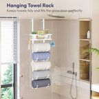 SWTYMIKI Over the Door Towel Rack - 6 Tier Towel Racks for Bathroom Wall Mounted, Towel Holder with Shelf, Hanging Rolled Tow