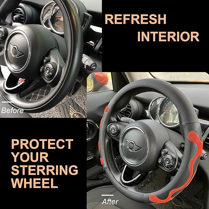PINCTROT Large Size Comfy Grip Steering Wheel Cover, Anti-Slip Design, 15.5-15.75 Inch(Silicone Orange)