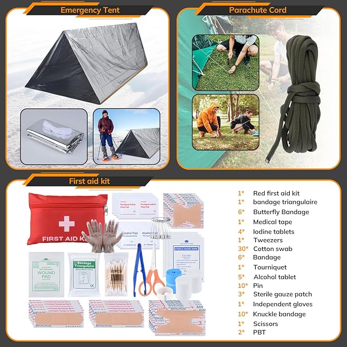 Survival Kit, 250pcs Survival Tools Tactical Gear and Trauma Bag, Survival First Aid Kit with Molle Crossbody Bag & Emergency