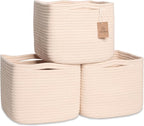 NaturalCozy Storage Cubes 9”x9”x7”Cotton Rope Woven Baskets for Organizing 3-Pack | 9 Inch Cube Storage Bin | Small Basket fo
