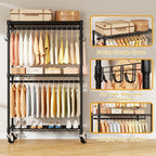 ULIFHOME P1 Rolling Clothes Rack, Portable Wardrobe Closet with Wheels, Heavy-Duty Closet Clothing Rack for Hanging Clothes, 