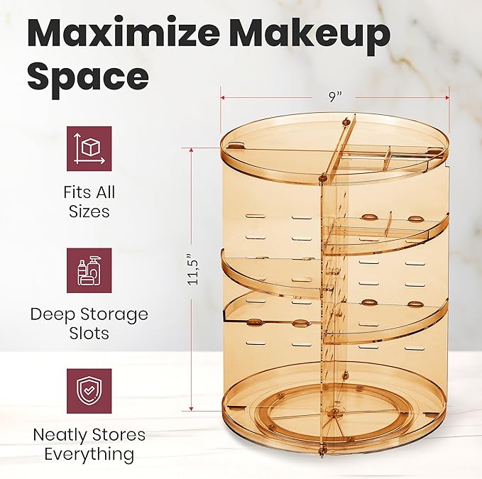 Masirs 360 Rotating Makeup Organizer - Adjustable Shelf Height and Fully Rotatable - The Perfect Round Spinning Cosmetic Orga