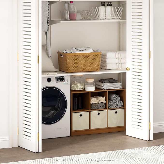 Furinno Cubic Closet Organizers and Storage, 6-Cube Closet Organizer with Bins, Open Shelf Storage, for Wardrobe, Bedroom, Li