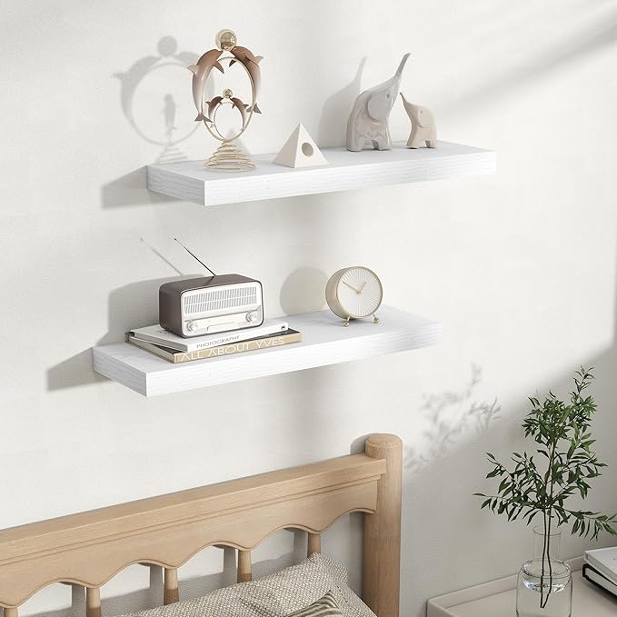 Fun Memories Rustic Floating Wall Shelves, Wall Mounted Wood Storage & Display Shelves for Bathroom, Bedroom, Living Room or 