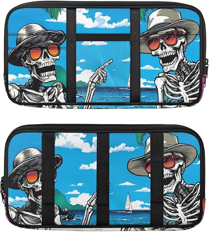 Attractions Sun Visor Organizer for Trucks,Vacation Skull Card Sleeve Pocket with Multi-Pocket Zipper, Auto Interior Accessories Pocket Organizer