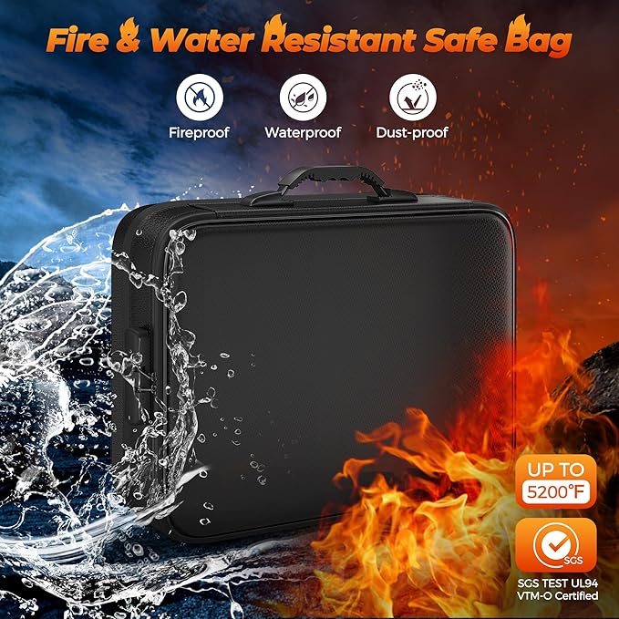 Nacial 5200℉ Fireproof Document Box with Lock, Expandable Document Organizer, Heat Insulated Fireproof Waterproof Box for Fil