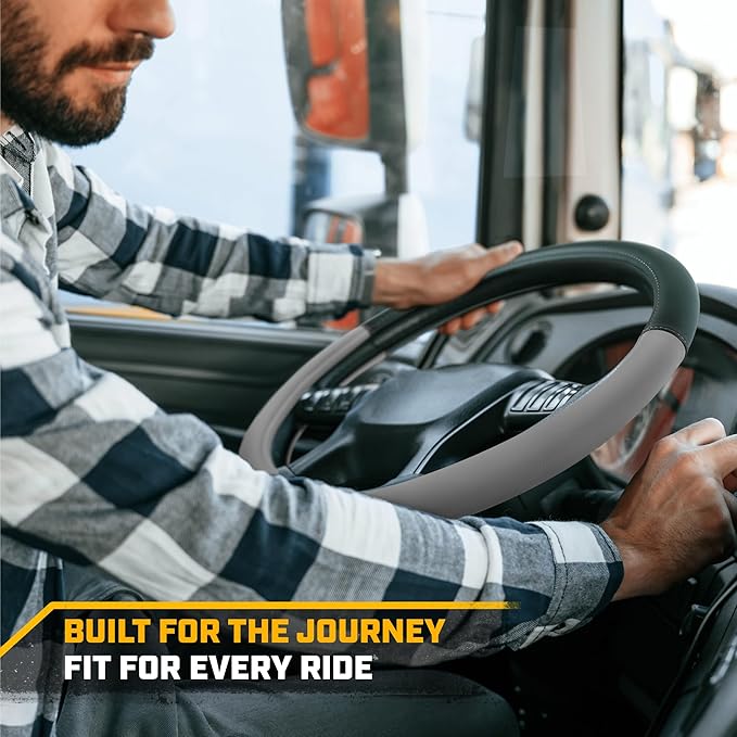 Cat® BigDrive Faux Gray/Black Leather Semi Truck Steering Wheel Cover, Fits RV and Big Rig Trucker, Steering Wheel Cover for Trucks 18 Wheeler - X-Large 17.5" - 18" Inches