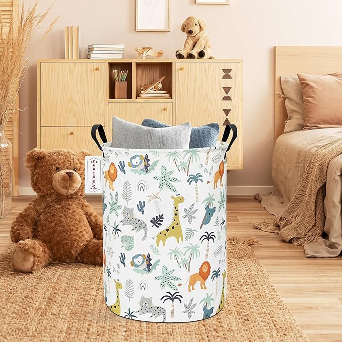 QUEENLALA Large Storage Basket,Laundry Hamper/Bathroom/Home Decor/Collapsible Round Storage Bin,Boys and Girls Hamper/Boxes/C