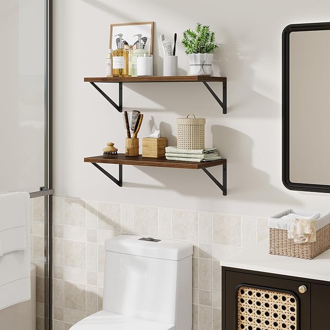 Deep Floating Shelves,24" Wx10 D Floating Shelf for Wall Set of 2,Hanging Storage Shelf with Metal Brackets,Wide Display Wall