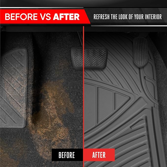 Motor Trend FlexTough Performance All Weather Rubber Car Floor Mats with Cargo Liner – Full Set Front & Rear Odorless Floor Mats for Cars Truck SUV, BPA-Free Automotive Floor Mats (Gray)