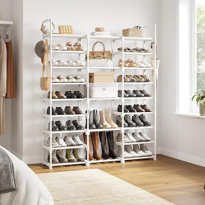 WOWLIVE 9 Tiers Large Shoe Rack White Shoe Rack Organizer for Closet 50-55 Pairs Stackable Heavy Duty Shoe Shelf Shoe Storage
