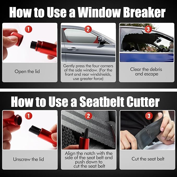 4 Pack 2-in-1 Window Breaker Seatbelt Cutter Upgraded car window breaker tool Under Water, seat belt cutter and glass breaker