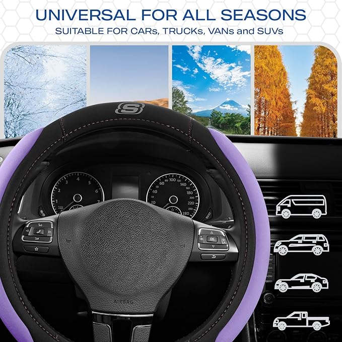 Skechers Steering Wheel Cover, Memory Foam Car Steering Wheel Cover,14.5-15inch Anti-Slip Safety Comfortable Desgin, Universa